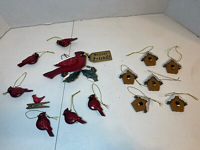 #ad Christmas Ornament Lot Bird Houses Birds Cardinals Lot Of 14