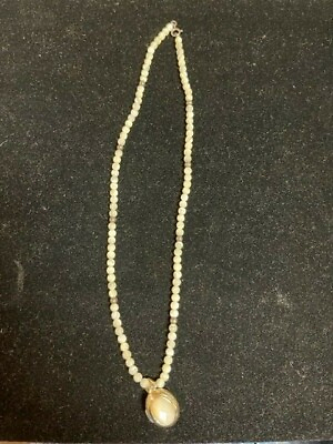 #ad Vintage 925 Sterling Silver amp; Pearl Necklace w Oval Shaped Locket 17.2g DS30