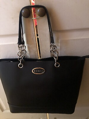 GUESS Dearborn Tote Women’s Bag Purse BLACK With Silver Chain Link Handle New. $83.99
