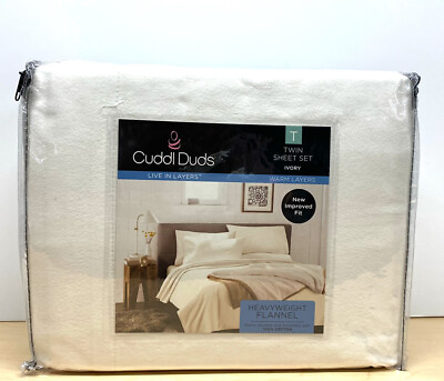 #ad Cuddl Duds Heavyweight Flannel Twin 3 Piece Sheet Set Brushed Cotton Ivory