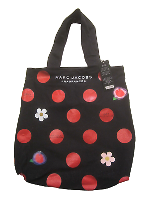 #ad Marc Jacobs Fragrance Tote Bag Canvas Black Red Dots Graphic Floral Daisy NEW