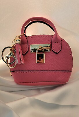 #ad Luxury Pink Leather Purse Charm Keyring NWOT