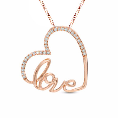 #ad 1 10ct Real Diamond Tilted Heart love Pendant with 18quot; Chain 10K Rose Gold IGI