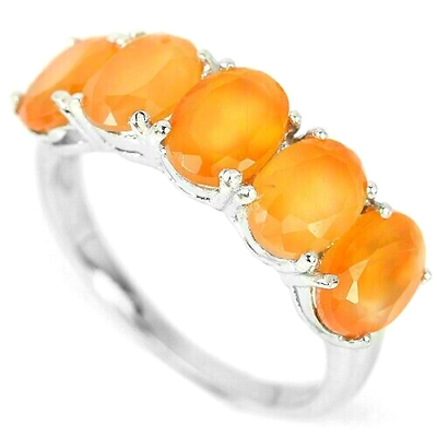 #ad Ring Orange Fire Opal Genuine Natural Mined Gems Solid Sterling Silver O US 7.25
