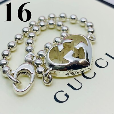#ad Gucci GG Interlocking G Lovely Heart Bracelet 16cm Silver 925