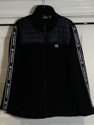 #ad New Balance Fleece Full Zip Logo Spellout Running Jacket Mens XXL 2XL Black