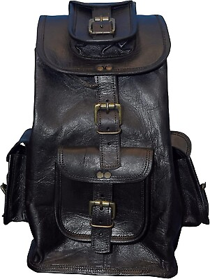 #ad 20X10X10 inch leather Men#x27;s Backpack Bag laptop Satchel briefcase black Vintage