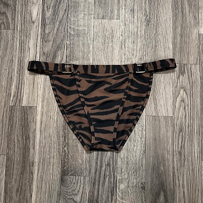 #ad Kaohs Womens Swimsuit Bottoms Medium Black Brown Zebra Print Bikini