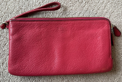 #ad Coach Wristlet Genuine Pebbled Leather Bright Pink Wallet Clutch Rectangle