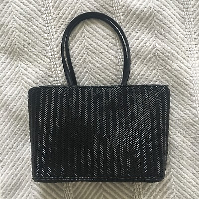NWOT Black Herringbone Fully Beaded Vintage Ermo Handbag Evening Clutch Purse $49.49