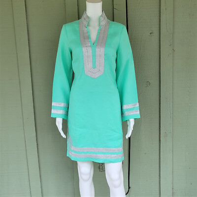 #ad NWT SAIL to SABLE STS Mint Green Linen Classic Tunic Dress S Silver Twill Tape