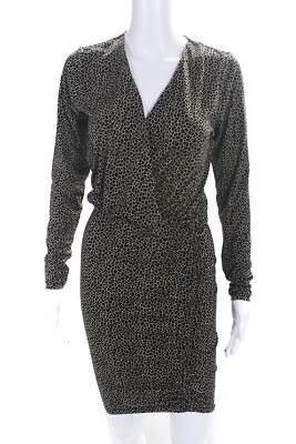 #ad Michael Michael Kors Womens Black Brown Print V Neck Ruched Shift Dress Size XS