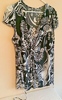 #ad Black amp; White Floral Print Dress Casual Top Blouse Polyester Short Sleeve