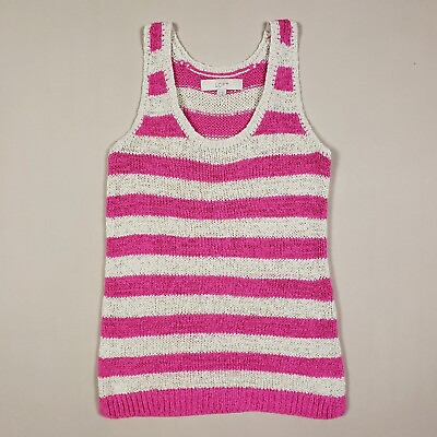 #ad LOFT Tank Top Women Size XS Hot Pink Beige Striped Knit Sleeveless Sweater