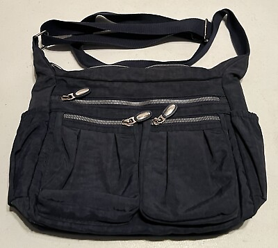 #ad Womens Blue Satchel Bag Crossbody Multi Zipper Shoulder Strap 12.5 x 10 x 2.5”