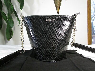 NWT Reticket DKNY Kim Chain Patent Leather Bucket Bag Black $69.00