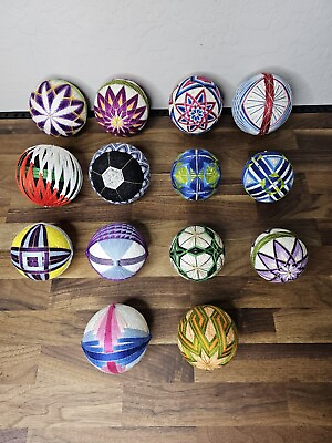 #ad Set Of 14 Handmade Japanese Temari Traditional Thread Decorated Balls