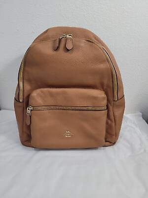 #ad Coach Charlie Tan Pebble Leather Medium Large Backpack