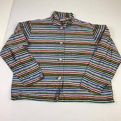 #ad Chicos Womens Silk Button Down Shirt Striped Long Sleeve Collared Top 2 Large *