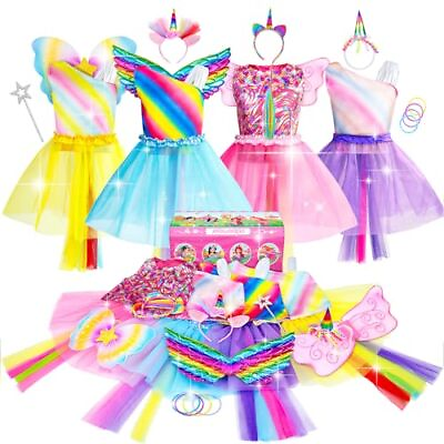 #ad Girls Princess Dress up Trunk Set 19 Pcs Rainbow Unicorn Costume Set Toddler ...