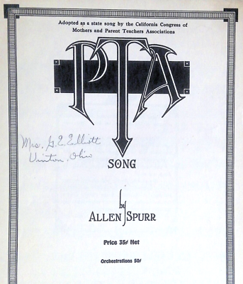 #ad The PTA Song Sheet Music Parent Teachers Association California Congress 1922