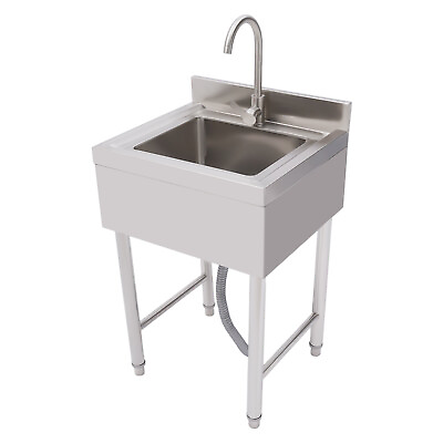 #ad Commercial Utility Sink Stainless Steel Kitchen Sink 1 Compartment with Faucet