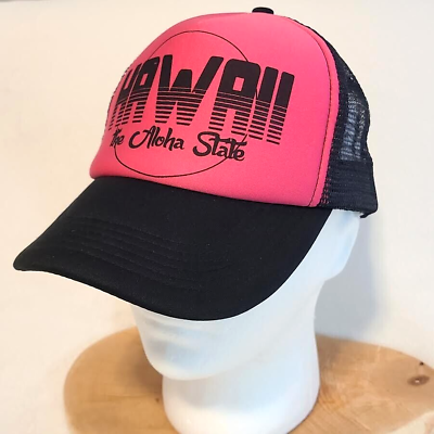#ad HAWAII The Aloha State Hat Cap Trucker Mesh Pink Adjustable Snapback