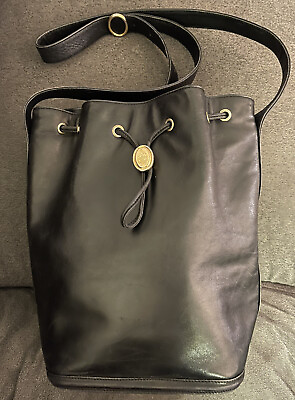 #ad #ad MARK CROSS Vintage Italy Made Drawstring Bucket Bag Black Leather EUC
