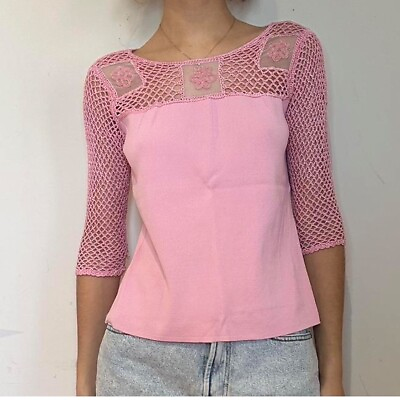 #ad Joseph A. Womens Crochet Trim Sweater Pink size Large