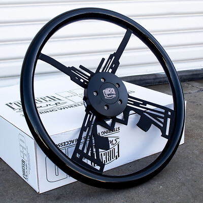 #ad 18quot; Steering Wheel Black Hawkeye Spokes and Black Wood Grip Factory Second