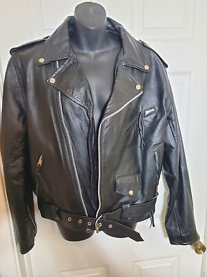 #ad Putnam Pure Leather Gold Biker Heavy Leather Jacket Size 42