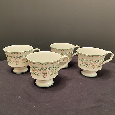 #ad Sango China Japan Embroidery Pattern Retired Set of Four Footed Tea Coffee Cup