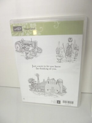 #ad Stampin Up HEARTLAND Barn Tractor Boy Geese Dog Farm 4 Rubber Stamps 143892