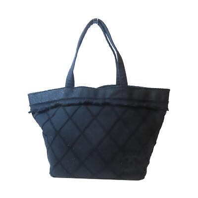 #ad CHANEL CC Beach Bag Handbag A56112 Cotton Black