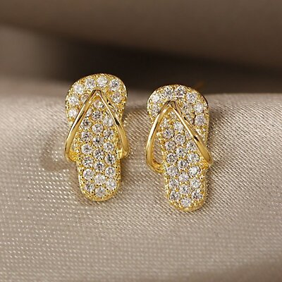 #ad Gold Plated Crystal Slipper Ear Earrings Stud Women Party Fashion Jewelry Gift
