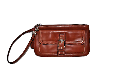 #ad NWOT VINTAGE COACH Brown Leather Remove Strap Wristlet Wallet Pouch