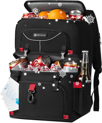 Necoka Cooler BackpackDoulbe Layer 42 Cans Backpack Coolers Large Black $53.93