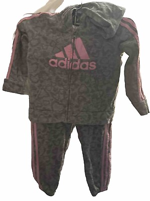 #ad Adidas Girl#x27;s Leopard Print Hoodie amp; Sweatpants 2 Piece Set size: 24 Months