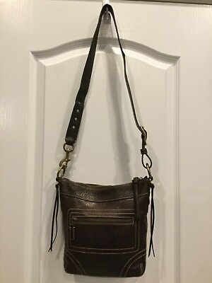 #ad Coach Shoulder Bag Dark Brown Cowhide Leather Detachable Strap Zip Closure H2