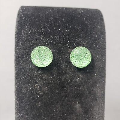 #ad Green Studded Earrings Button Steampunk Modernist Mid Century Boho Pierced .5quot;