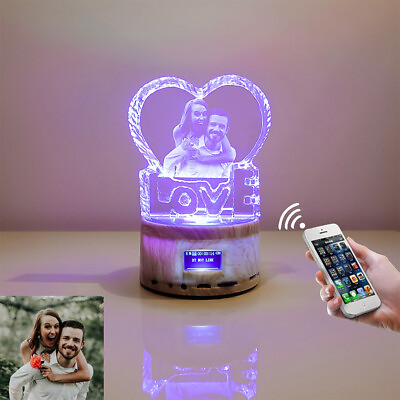 #ad Personalized Photo Engraved Love Crystal Bluetooth Colorful music Night Light