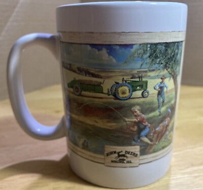 #ad John Deere Coffee Mug Cup #31058 Tractor Boy Fishing Boy Houston Harvest