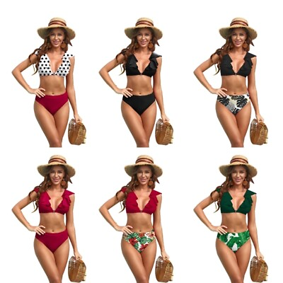 #ad 2Pcs set Womens Waisted Bikini Sets Ruffle Swimsuit Cut Bikini Set