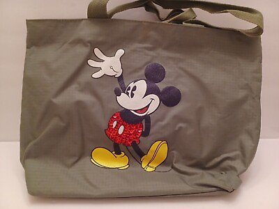 #ad GENUINE Disney *Mickey Mouse*GREEN NYLON Beach Tote Bag Zip Top USED SEE PHOTOS