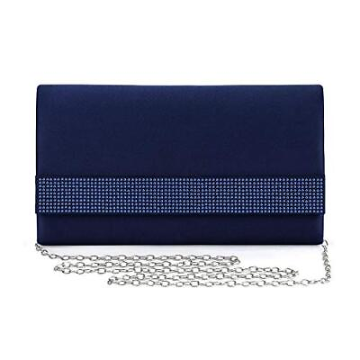 #ad Satin Rhinestones Evening Bags Party Bridal Clutch Purse For Women Prom Navy