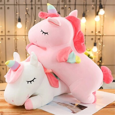 #ad SOFT TOY Unicorn White Pink Plush Soft Toy New