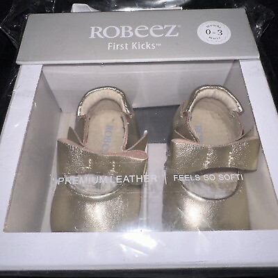 #ad Robeez First Kicks Gold Little Girl Princess Leather Shoes Baby Shoes