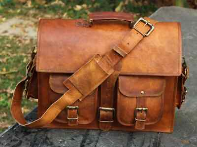 #ad New Men#x27;s Vintage Goat Leather Brown Messenger Shoulder Laptop Briefcase Bag