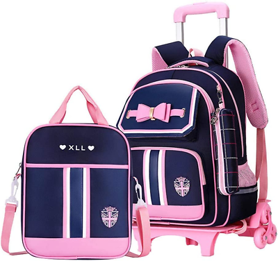 #ad Rolling Backpack for Girls Cute Trolley Bags Primary School Bookbags with Wheels