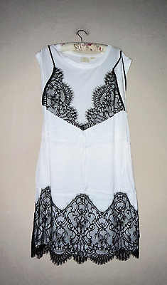 #ad Anthropologie Maeve Lace T Shirt Slip Dress Size XL White Black Cap Sleeve New
